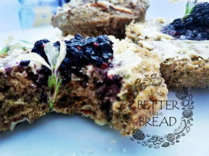 Better Than Bread Muffins with local organic jam and rocket flowers.